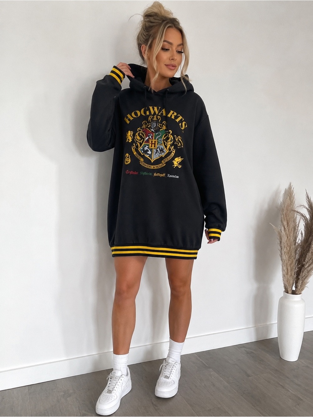 Hogwarts Crest Black Hoodie with Gold Accents